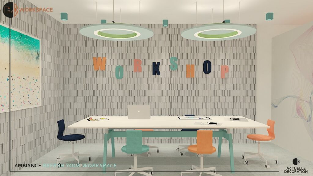 création d'ambiance moderne et minimaliste espace de travail collaboratif