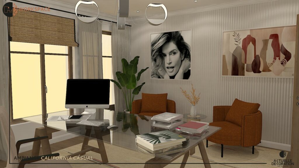 aménagement d'un espace de travail à domicile au style feutré et élégant